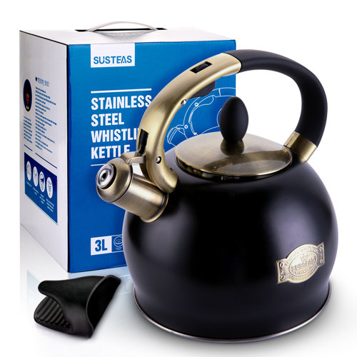 SUSTEAS 3 Quarts Stainless Steel Whistling Stovetop Tea Kettle